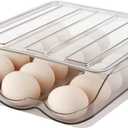 Egg Holder for Fridge, Automatically Rolling Egg Storage Container for Refrigerator,Large Capacity Egg Organizer for Fridge with Lid,Clear Plastic Dispenser, Tray & Bin -1 Layer
