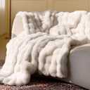 Ultra Soft Cozy Faux Fur Throw Blanket, Fuzzy Plush Thick Bubble Blanket, Luxury Fluffy Blanket for Couch, Sofa, Bedroom, and Living Room, 50x60 Inches, Cream White