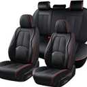 Coverado Car Seat Covers Full Set, Premium Nappa Leather Seat Covers for Car, Waterproof Car Seat Protector with Lumbar Support, Car Seat Cover Universal Fit for Most Cars SUV Truck(Black&Red)