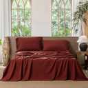 MooMee Bedding Sheet Set 100% Washed Cotton Linen Like Textured Breathable Durable Soft Comfy (Solid Fired Brick Red, Queen)