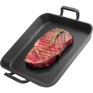 Onlyfire Pre-Seasoned Cast Iron Skillet, 12 Inch Square Steak Pan
Frying Pan, Nonstick Grill Surface, Dual Handles, For Grills, Oven and All Stovetops