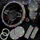 NBTEPEM 8 pcs Bling Car Accessories Set for Women, Steering Wheel Cover, Sparkly Seat Belt Covers, Bling Gear Shift Cover, Universal Fit Most Cars (Multicolor Diamond)