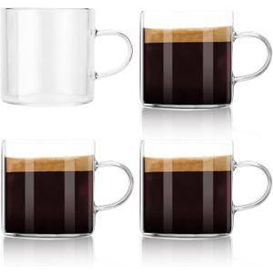 4-Pack 4oz Espresso Cups Espresso Shot Glasses with Handle, Small Glass Coffee Cups, Espresso Mugs Demitasse Cups Cappuccino Cup for Hot or Cold Latte, Tea, Microwave Dishwasher Safe