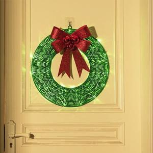 ATDAWN 2 Pcs Mini Christmas Wreath, 13 Inch Outdoor Lighted Christmas Wreath for Front Door, Xmas Wreath for Christmas Home Wall Door Decoration (Green)