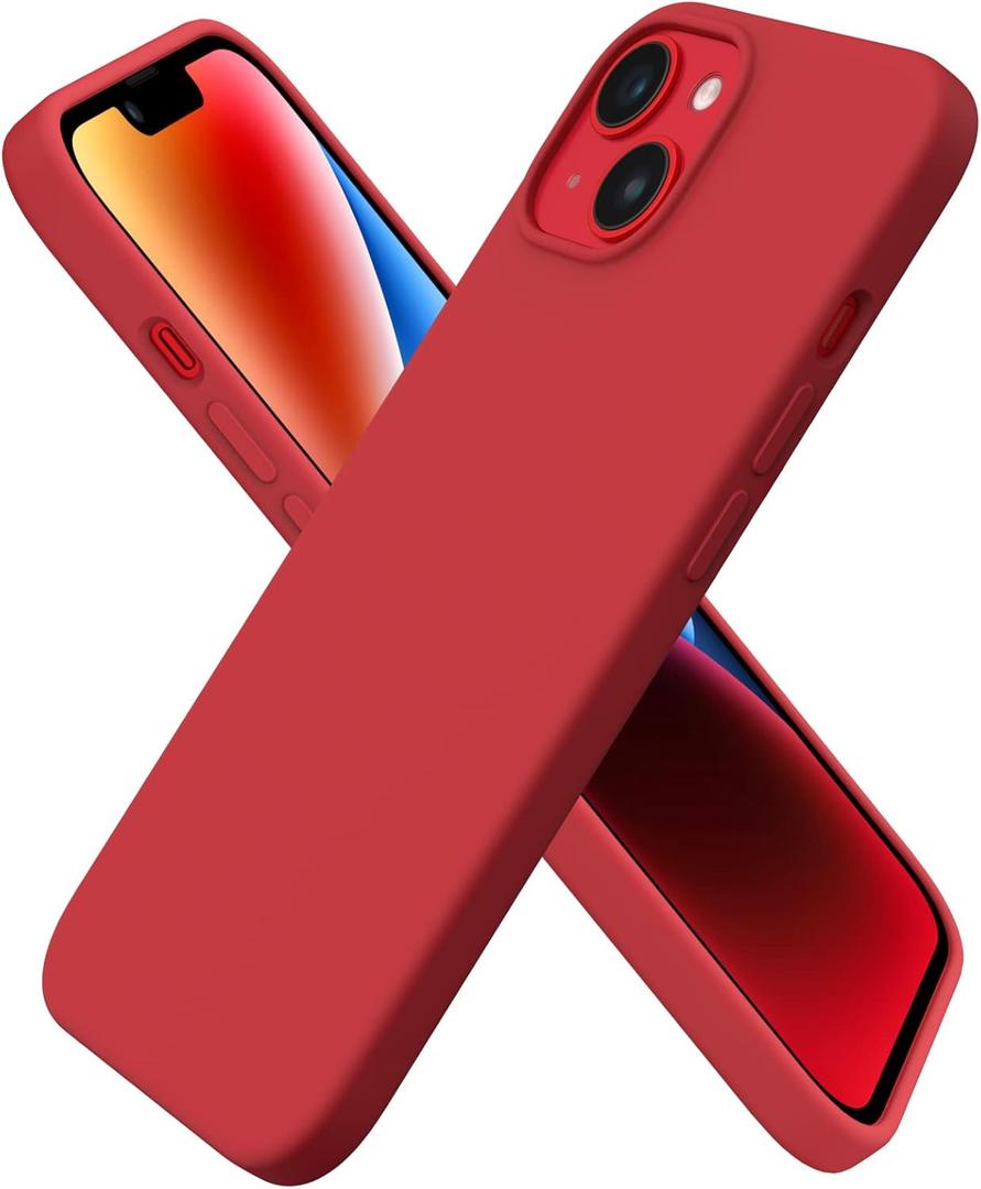 ORNARTO Compatible with iPhone 14 Case 6.1, Slim Liquid Silicone 3 Layers Full Phone Covered Soft Gel Rubber Case Protective Phone Cover 6.1 Inch-Red