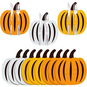 Breling 36 Pcs Thanksgiving Pumpkin Cutlery Holders Thanksgiving Silverware Holder Felt Tableware Decor Autumn Fall Harvest Party Supplies