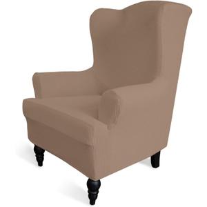 Easy-Going Stretch Wingback Chair Sofa Slipcover 1-Piece Sofa Cover Furniture Protector Couch Soft with Elastic Bottom Spandex Jacquard Fabric Small Checks(Wing Chair,Camel)