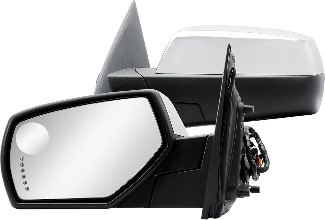 Driver Left Side Door Mirror Power and Heated Glass with Turn Signal Arrow with Menory and Chrome Back Cover Power Folding for 2014-2019 Chevrolet Silverado GMC Sierra 1500 2500 3500, Standard