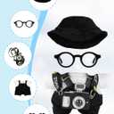 2 x Clothes for LABUBU 17cm Doll (NO Doll) 6-Piece Set, Hat + Overalls + Shirt + Camera + Glasses + Shoes, Outfit for LABUBU, Premium Dolls Accessories for LABUBU (Black)