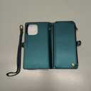 Defencase for iPhone 14 Pro Max Magnetic Wallet Case Compatible with Magsafe with RFID Blocking Zipper Strap Card Holder for Women, PU Leather Detachable Case for iPhone 14 Pro Max (6.7"), Blue Green