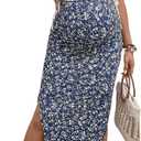 Milumia Women's Maternity Outfits 2 Piece Eyelet Ruched Tank Top and Floral Double Slit Midi Skirt Sets (X-Large, Navy Blue)