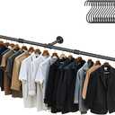 Aduanbang 65.7in Industrial Pipe Wall Mounted Clothes Rack, Heavy Duty Detachable Iron Garment Bar, Rustic Space-Saving Hanging Rod for Bedroom, Closet – Black