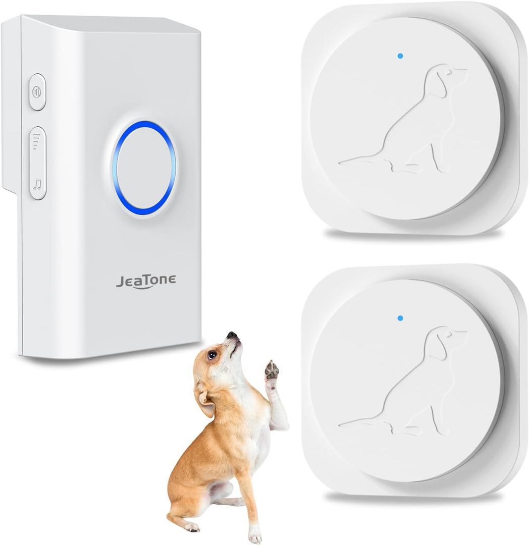 JeaTone Dog Door Bell, Dog Bells to Go Outside, Smart Wireless Potty Training Button for Dogs, Training Dog to Ring The Bell, 2 Pack Button White