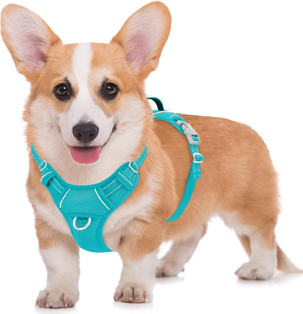 BARKBAY No Pull Dog Harness Large Reflective Dog Harness with Front Clip and Easy Control Handle for Walking Training Running with ID tag Pocket(Ocean Blue,M) (Medium)