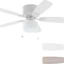 42" Pull Chain Ceiling Fan: Traditional Flush Mount Ceiling Fan with Light - LED Bulb - Dual Finish Blades - Reversible Function for Bedroom - White