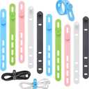 4 x Silicone Cable Ties, Cord Organizer Ties, Cord Ties Reusable, Cord Wrap Cable Organizer 5Inch Cable Management 10 Pcs (5 Color) Cbfoeyk