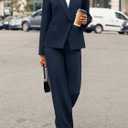 Casly Lamiit Women's 2 Piece Business Casual Outfits Blazer Wide Leg Pants Matching Dressy Formal Suit Sets L Navy Blue