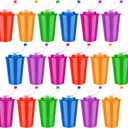 Zubebe 18 Pcs Neon Straws Cups 12 oz Colorful Neon Cups with Sipper and Lids Plastic Favor Reusable Straw for Birthday Party Events Supplies, 6 Colors