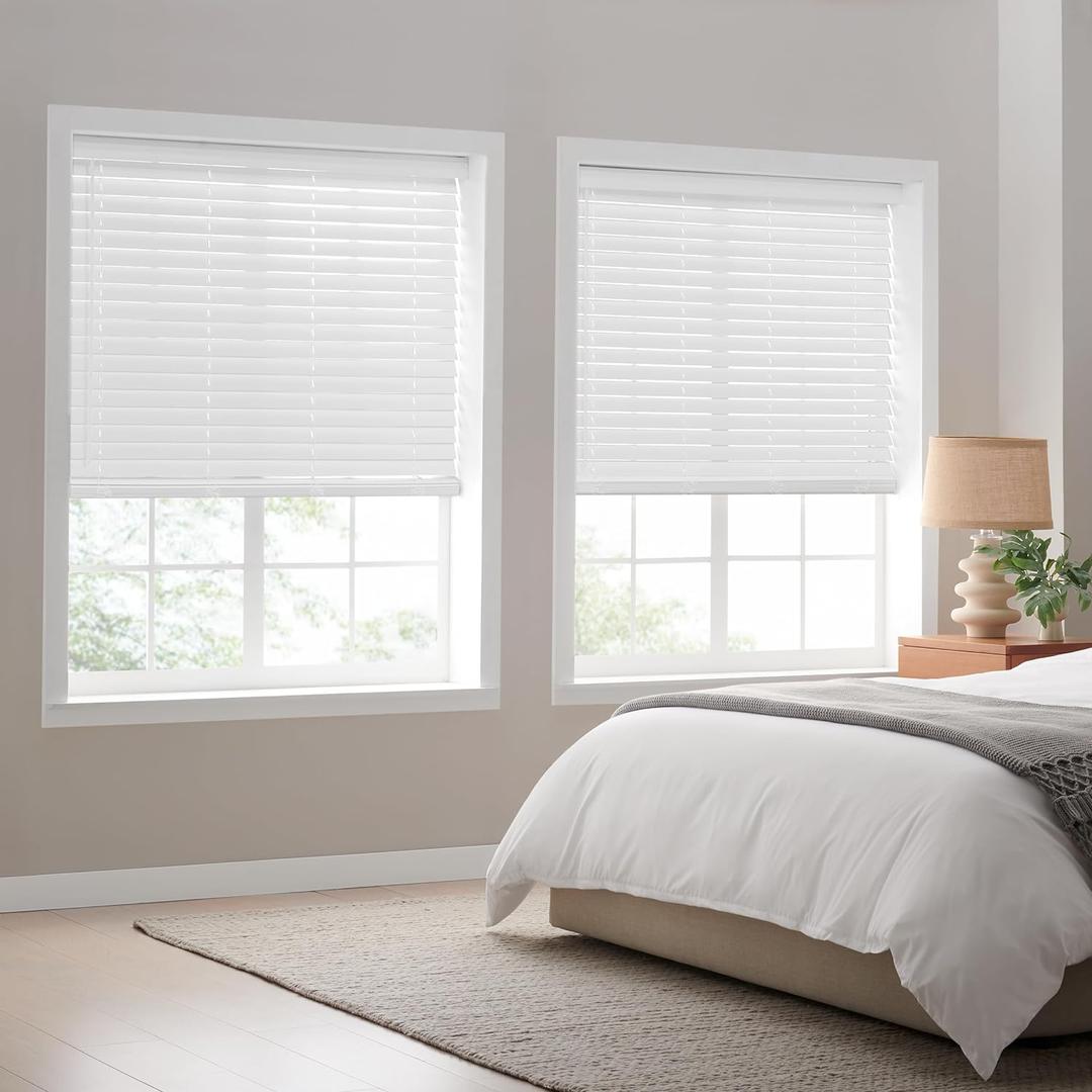 Eclipse 2in. Faux Wood Blinds, 64"W x 64"L in White - Cordless Window Blinds, Certified Safe for Children & Pets, Light Filtering, Wand Tilt and Smooth Easy Operation, Window Shades for Home