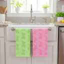 Remagr 2 Pcs Easter Bunny Hand Towels for Bathroom 3D Cotton Embroidery Kitchen Towels Spring Rabbit Bunny Plush Bath Green Pink Decorative Bath Towel Set for Kitchen Bathroom Decor