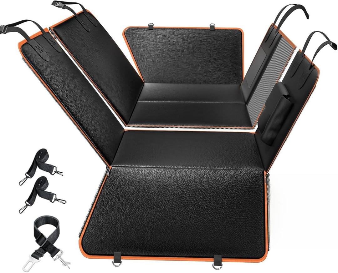 6-in-1 Leather Dog BackSeat Extender, Hard Bottom 40/60 Split Waterproof Car Back/Front Seat Cover, Rear Hammock Carseat Protector, Large Size Pet Mat for SUV/Truck/Cargo, Vehicle Bed Travel Accessory 6-in-1 Leather Dog BackSeat Extender, Hard Bottom 40/60 Split Waterproof Car Back/Front Seat Cover, Rear Hammock Carseat Protector, Large Size Pet Mat for SUV/Truck/Cargo, Vehicle Bed Travel Accessory