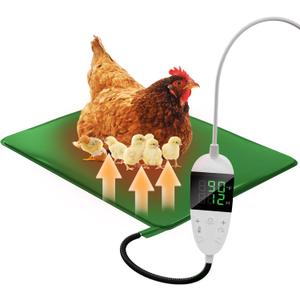 Chicken Heating Pad with Adjustable Digital Thermostat, Electric Chicken Heated Mat with Chew Resistant Cord, Waterproof Outdoor Chicken Coop Heater for Baby Chicks, Brooder Heater Warming Pad, Green
