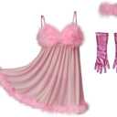 MyheroCos Fembot Cosplay Costume Pink Fembot Dress Women's Sexy Feather Lingerie Pink Negligees