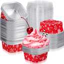 100 Pcs Christmas Aluminum Cups Foil Cupcake Container with Lids 5 oz Xmas Square Foil Pan Holder Mini Disposable Ramekins Cake for Xmas Party(Snowflake)