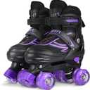 Roller Skates for Little Kids, 4 Size Adjustable Roller Skates with All Wheels Light up, Fun Illuminating Rollers Skates for Boys Beginners,3 Colors to Choose (Black Purple)
