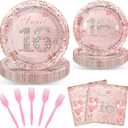 Avezano 96 Pcs Rose Gold Sweet 16 Birthday Party Paper Plates and Napkins Girls Sweet 16 Decorations Sweet Sixteen Birthday Party Disposable Paper Tableware Serve 24