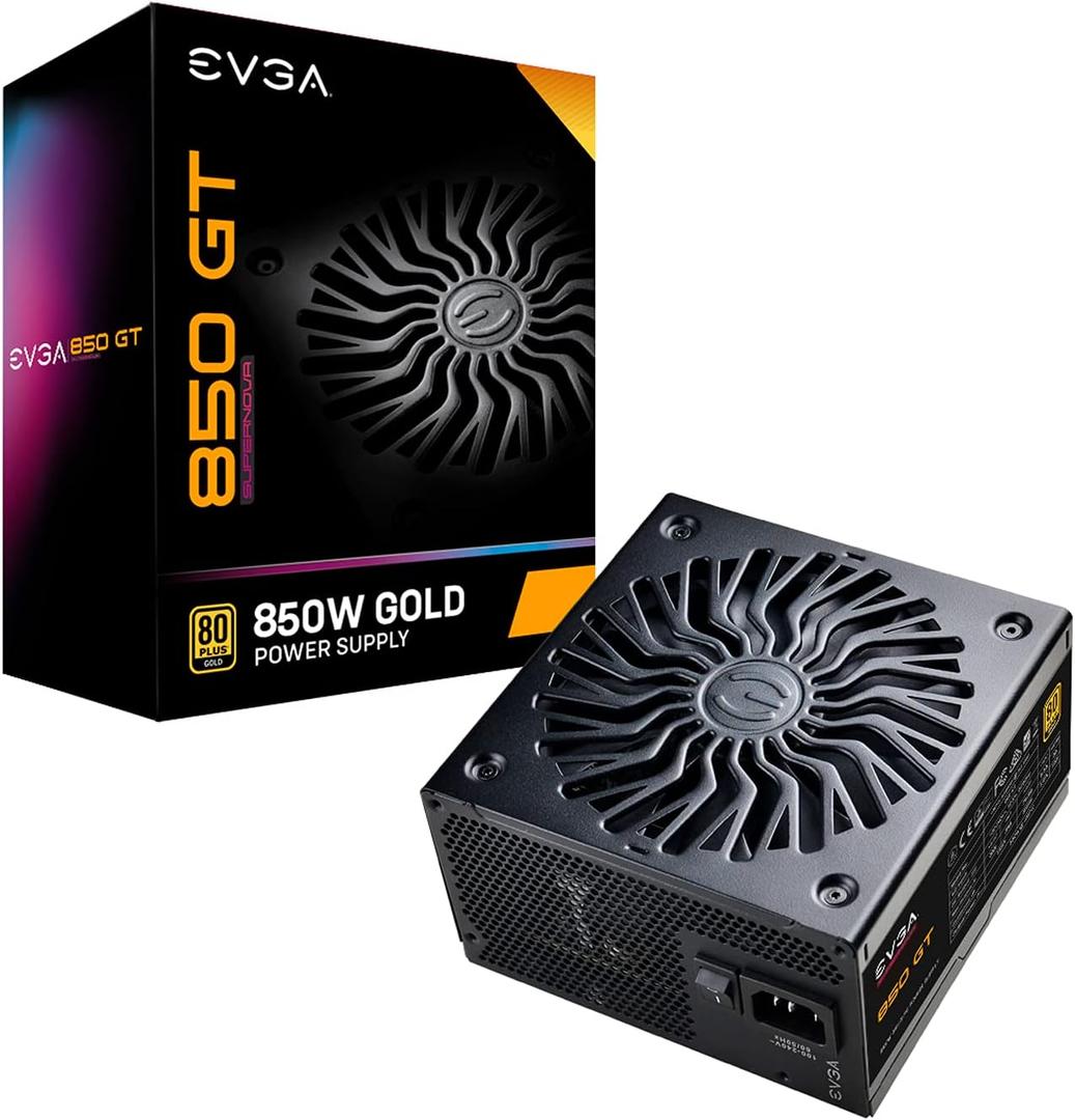 EVGA 850 GT, 80 Plus Gold 850W, Fully Modular, Auto Eco Mode with FDB Fan, 100% Japanese Capacitors, Includes Power ON Self Tester, Compact 150mm Size, Power Supply 220-GT-0850-Y1
