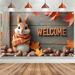 Fall Decorations for Home, Welcome Fall Photography Backdrop Thanksgiving Harvest Party Banner Cute Squirrel Photo Booth Background 70.8 x 43.3 Inch