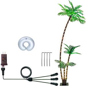 7FT Lighted Artificial Palm Tree with Three Trunks and Upgraded 260 LED Lights - Outdoor/Indoor Use, Perfect for Tiki Bars, Patios, Homes, Offices, Beaches, Yards Pool and Cruise Party
