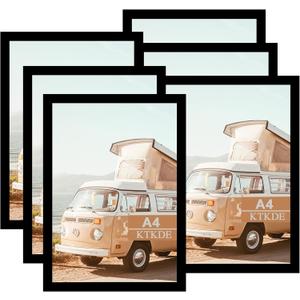 KTKDE A4 Black Picture Frame Set of 6, 8.3x11.7 Wooden Photo Frame Black Engineered Wood with Plexi-Glass for Poster Frame with Wood-grain Wall or Tabletop Living Room Bedroom Home Decor best gift