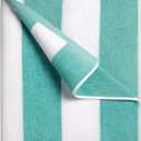 cabanana Large Oversized Beach Towel - 35 x 70 Inch Cotton Pool Towel, Turquoise Striped Soft Cabana Swim Towel