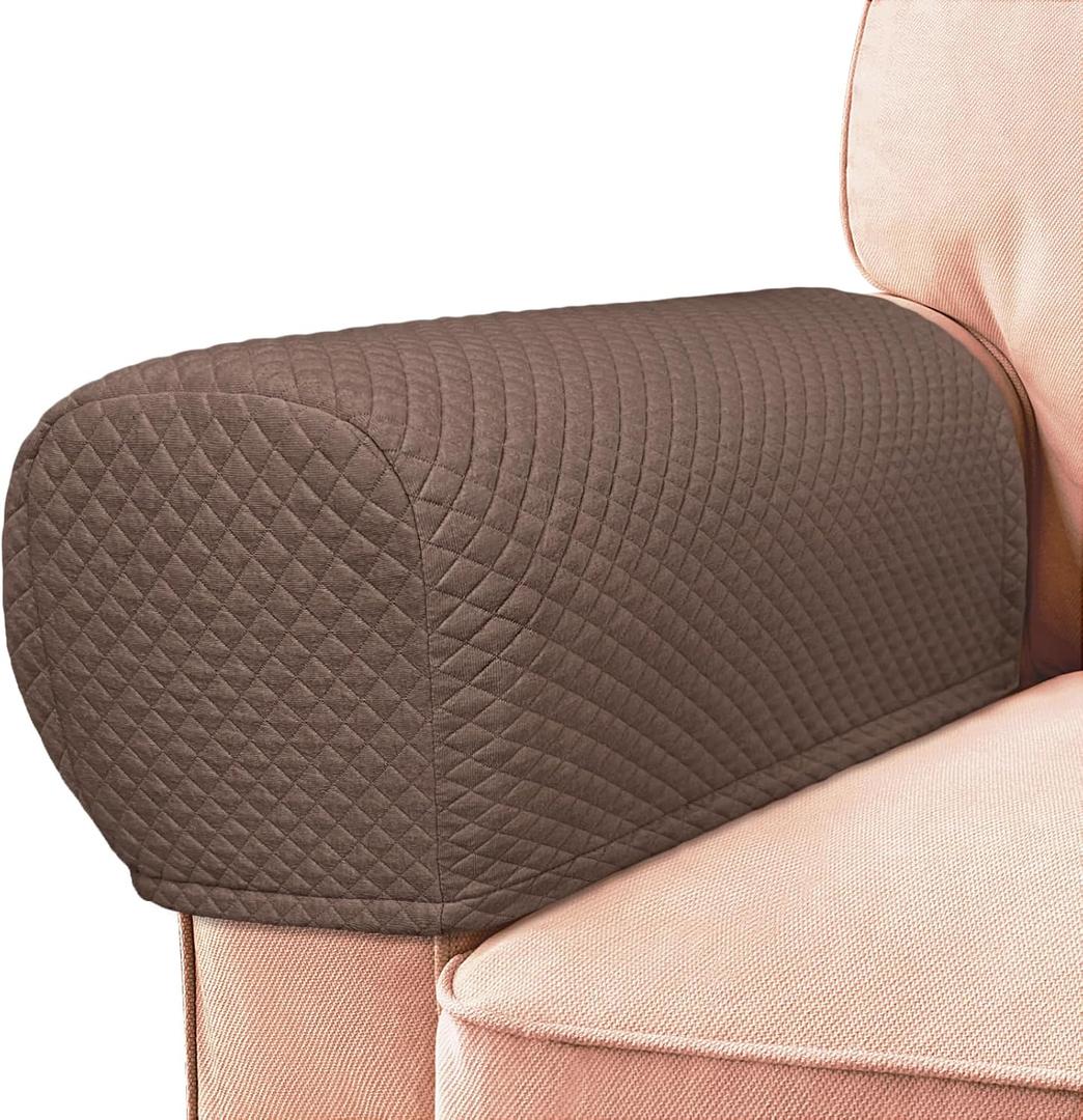 Roytub Stretch Couch Arm Covers, Breathable Armrest Cover for Sofas and Chairs Armrest Cover Keep Home Clean, Scratch-Resistant Sofa Arm Covers Protect and Decorate Your Sofa(Large, Chocolate, 2PCS) (L - 23"(D)  7.8(W)  9.5(H))