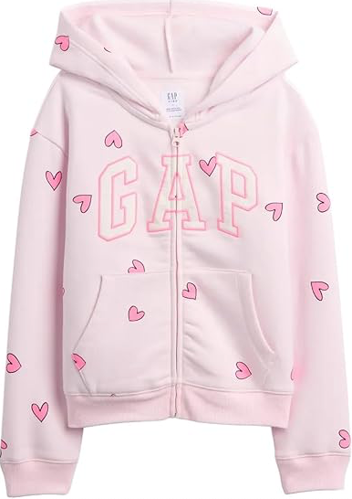 GAP Girls Logo Hoodie Hooded Full Zip Sweatshirt Light Pink Heart, Size M