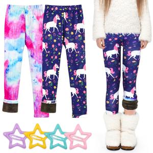 ZeriLion 2 Pack Girls Fleece Lined Leggings  Warm Stretchy Winter Pants for School & Outdoor Play, Size 4-10 Years (6-7 Years)