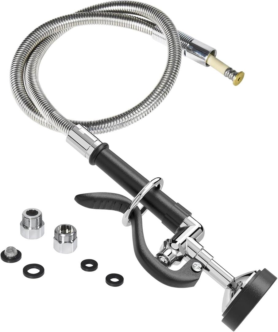 Pre Rinse Sprayer Commercial with 45 Stainless Steel Hose, 1.42 GPM Commercial Sink Sprayer, High-Pressure Dish Spray for Restaurant Use, Sink Spray Nozzle with Adapters (Black)