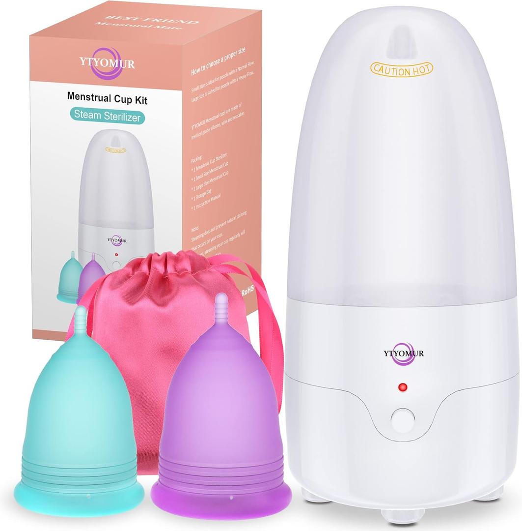 Menstrual Cup Steamer Sterilizer with 2 Reusable Menstrual Cups, Upgraded Period Cups Cleaner Wash Kit (White)
