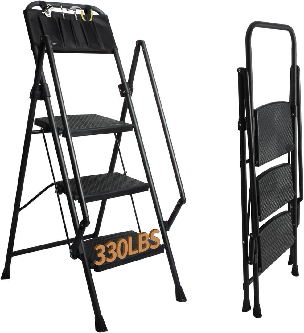 LEADALLWAY 3 Step Ladder with Handrails 330lbs Capacity