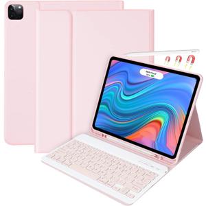 besky Keyboard Case for iPad Air 13 (M2) 2024 & iPad Pro 12.9 inch (5th, 6th Generation), (Compatible for 13 inch Air & 12.9 inch Model) - Wireless Detachable Keyboard with Auto Sleep/Wake Function (PINK)