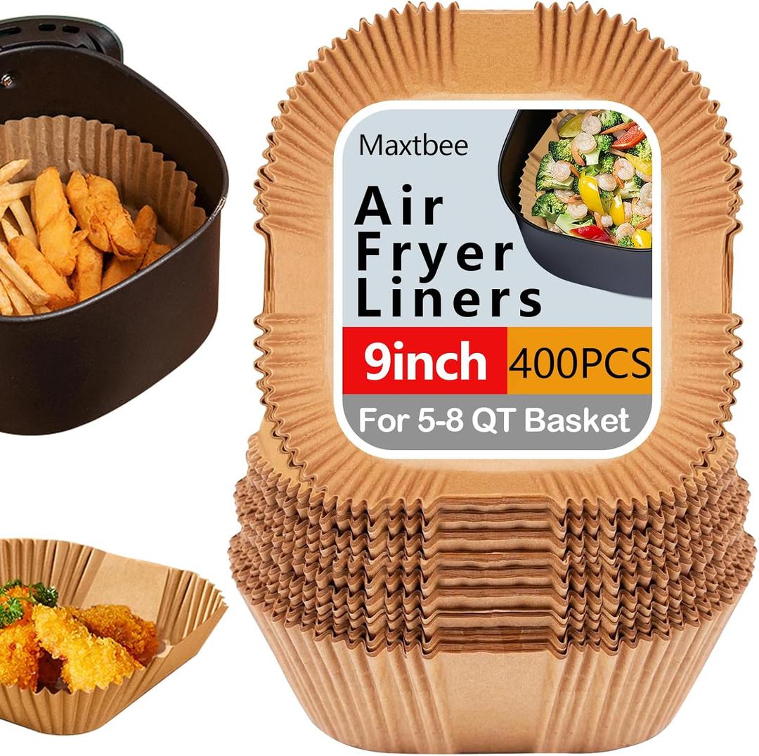 9 Inch Air Fryer Liners Disposable, 400Pcs Air Fryer Paper Liners, Oil-Proof & High-Temperature Resistant Parchment Baking Paper for Air Fryer, Microwave and OvenBottom Is 9 Inch