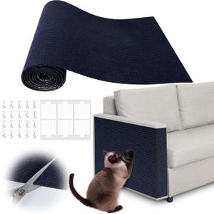 Couch Cat Scratch Protector - 78.7" x 15.8" Trimmable Self-Adhesive Cats Claws Scratch Pads, Sisal Cat DIY Climbing Couch Protector for Scratch Post Cat Tree Replacement Indoor (Dark Blue)