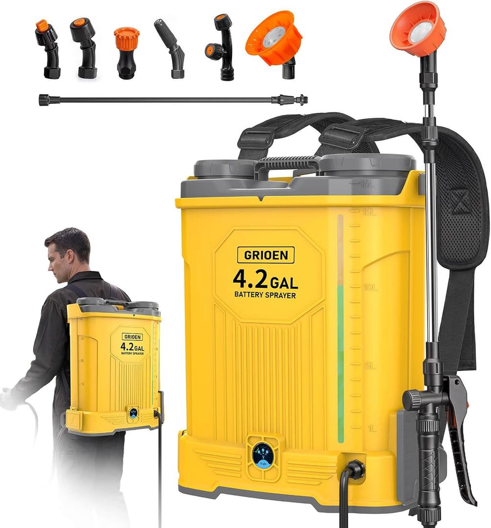 Battery Powered Backpack Sprayer Compatible with DeWalt 20V MAX Battery -100 PSI Electric Weed Sprayer 4.2 Gallon, Yard Garden Sprayer (No Battery) with Visible Water Level for Lawn, Garden, Yard