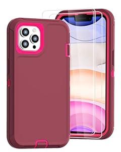 Tall silver for iPhone 11 Pro Max Case with [2 Screen Protector ], Military Grade Shockproof Heavy Duty Drop Protection Rugged Case 6.5"(Red Deep Red)