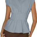Women's Peplum Tops Short Sleeve Summer Blouses T-Shirts Dressy Casual Crew Neck Pleated Babydoll Top for Work, XL