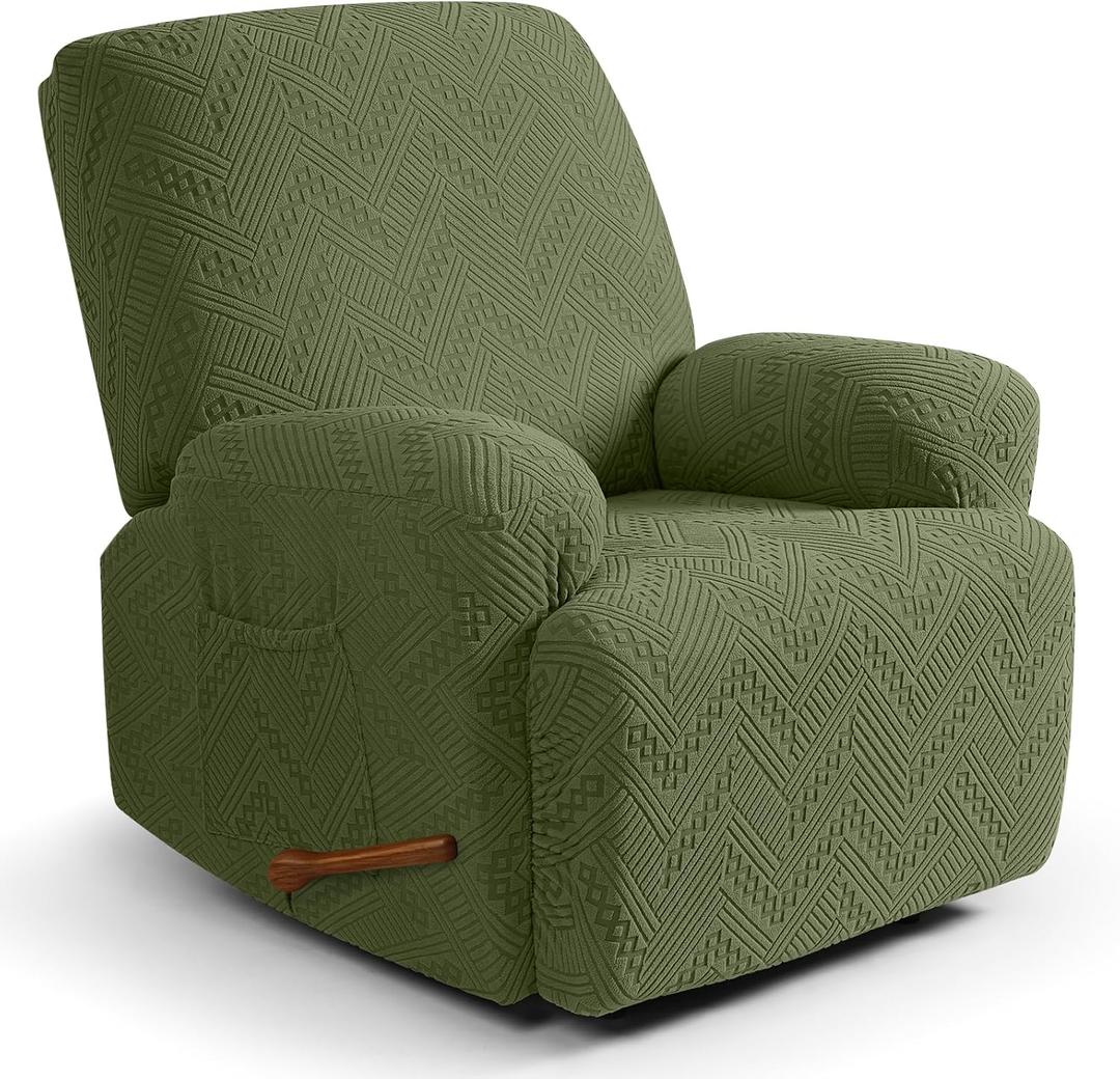 Ruaozz Recliner Chair Covers 3-Pieces Lazy Boy Recliner Slipcovers Stretch Reclining Chair Slipcover Washable Furniture Protector with Elastic Bottom (1 Seater, Army Green)