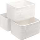 Small Cotton Rope Storage Basket Set of 3-11"x7"x7" Perfect Woven Baskets for Storage, Ideal Storage Baskets for Organizing Toys, Towels, and More - Baskets for Shelves and Home DecorWhite