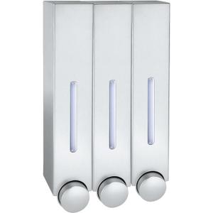 Shower Soap Dispenser,3-Chamber 420ml Wall-Mounted Shower Shampoo Conditioner Dispenser and Organizer for Bathroom Kitchen Hotel,Distributor with Non-drilled Installation (Silver)